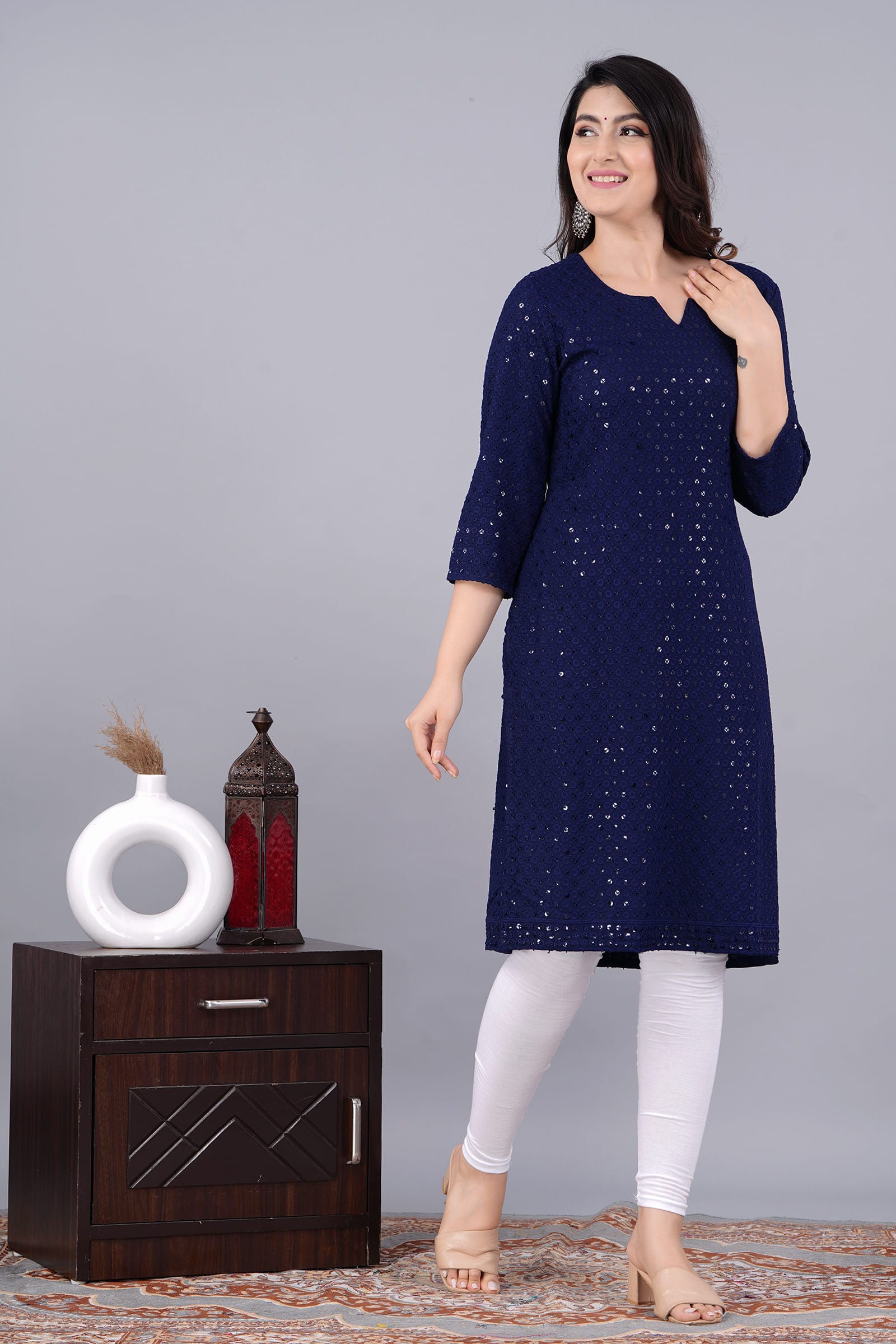Noor Blue Chikankari Kurti for Women - View 4