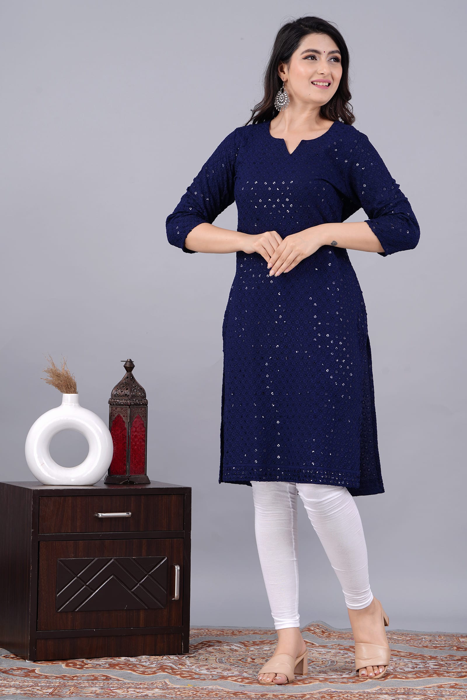 Noor Blue Chikankari Kurti for Women - View 5
