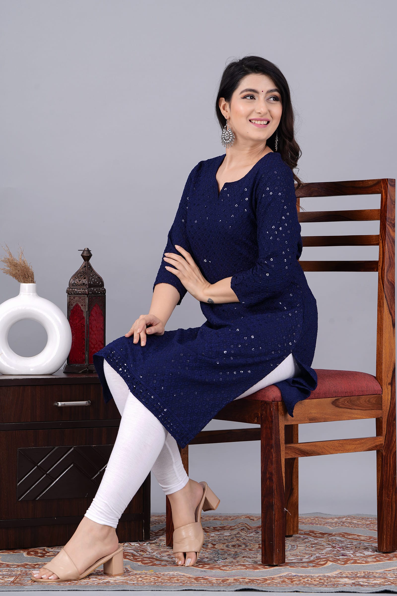 "Noor Blue Chikankari Kurti for Women"