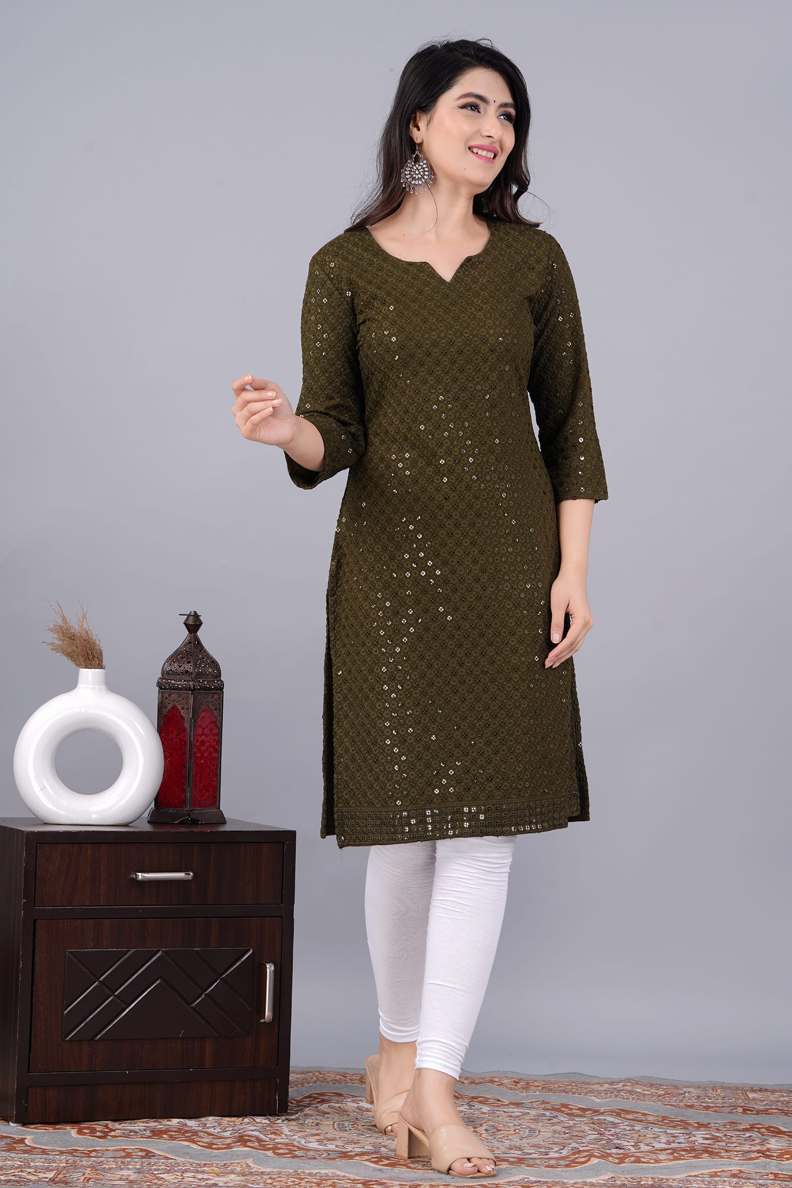 "Noor mehndi Chikankari Kurti for Women"