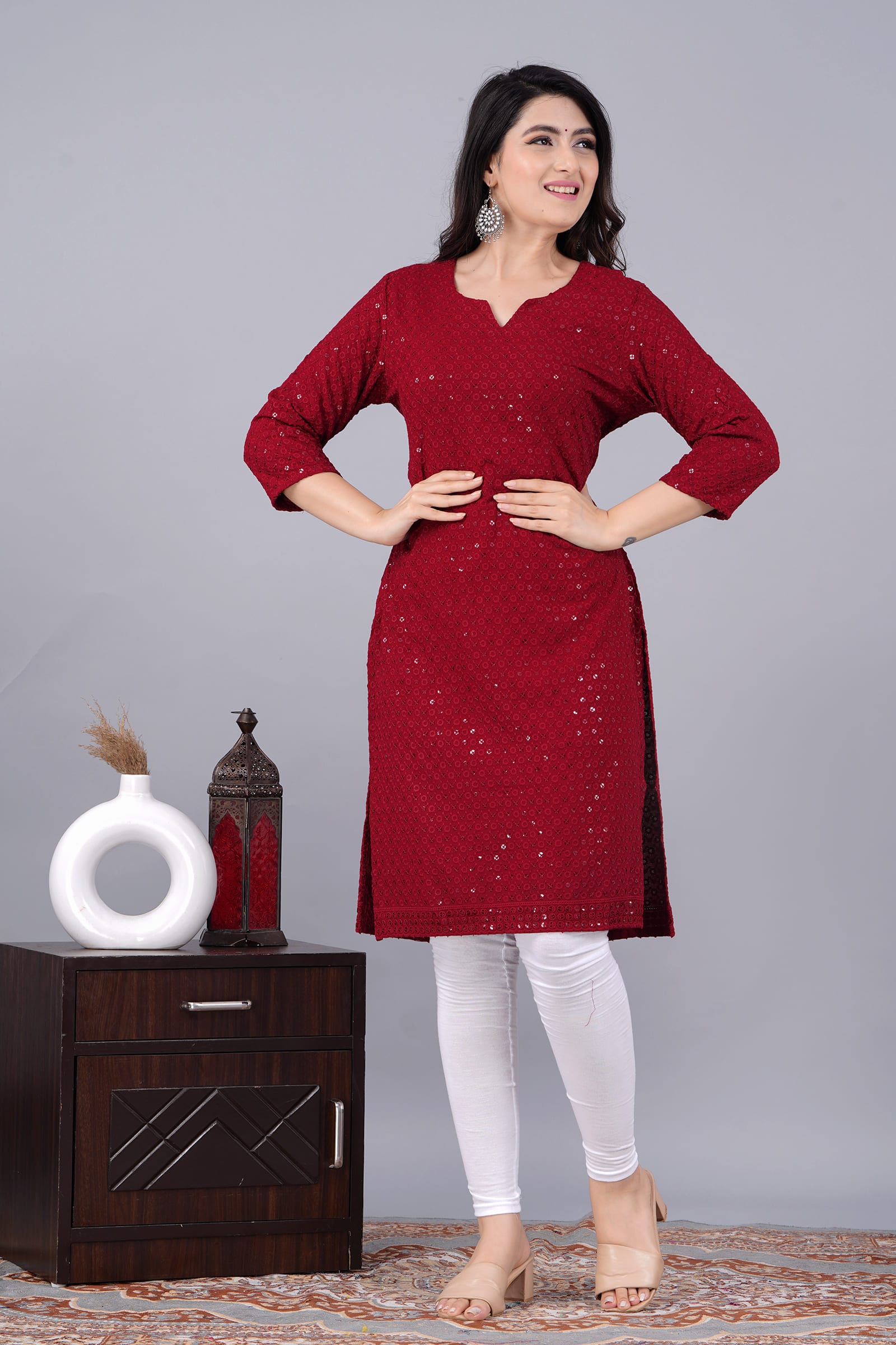 Noor Maroon Chikankari Kurti for Women - View 2