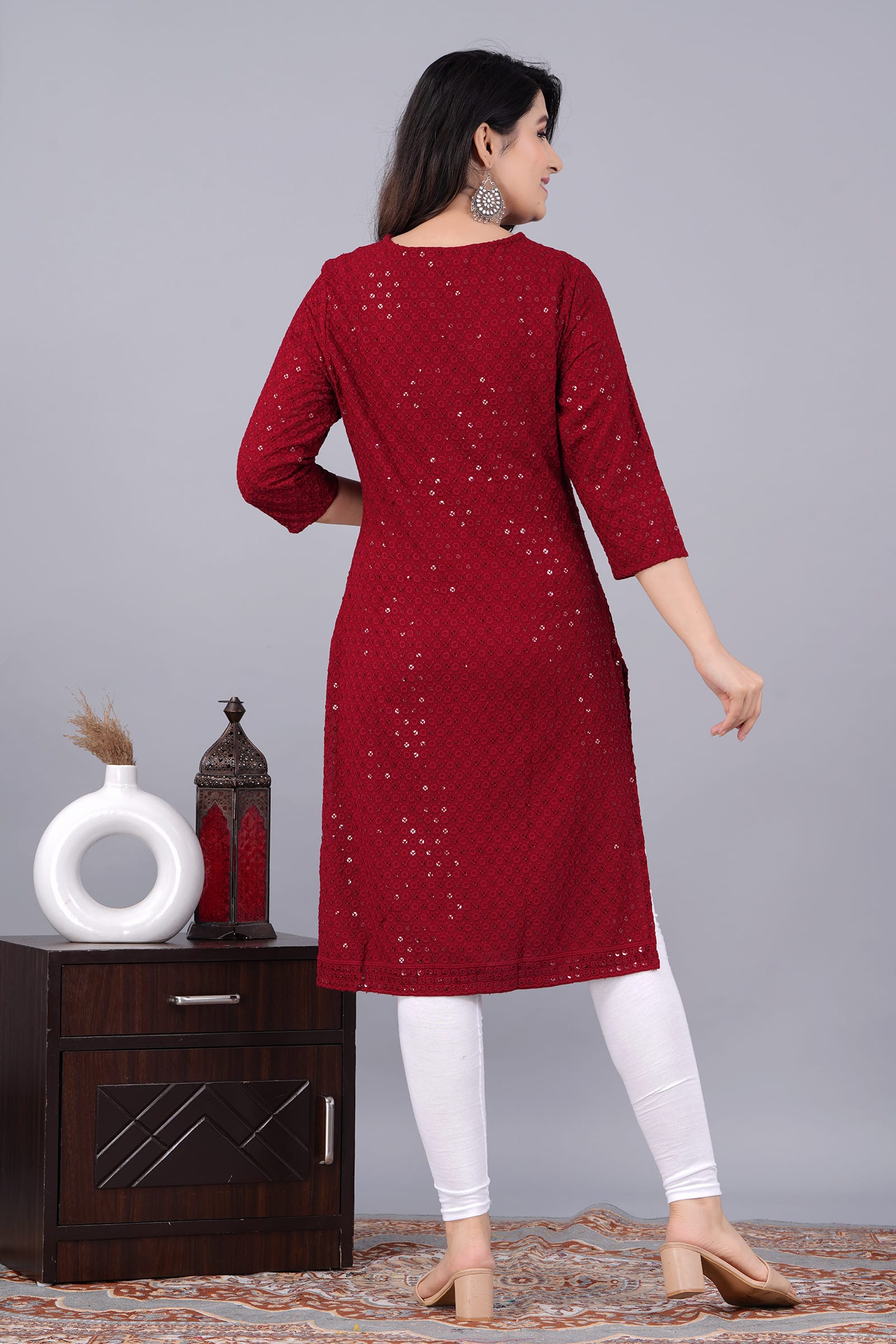 Noor Maroon Chikankari Kurti for Women by vaaki