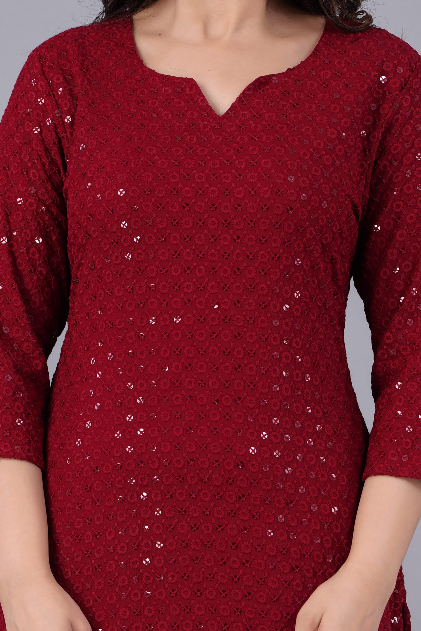 Noor Maroon Chikankari Kurti for Women - View 4