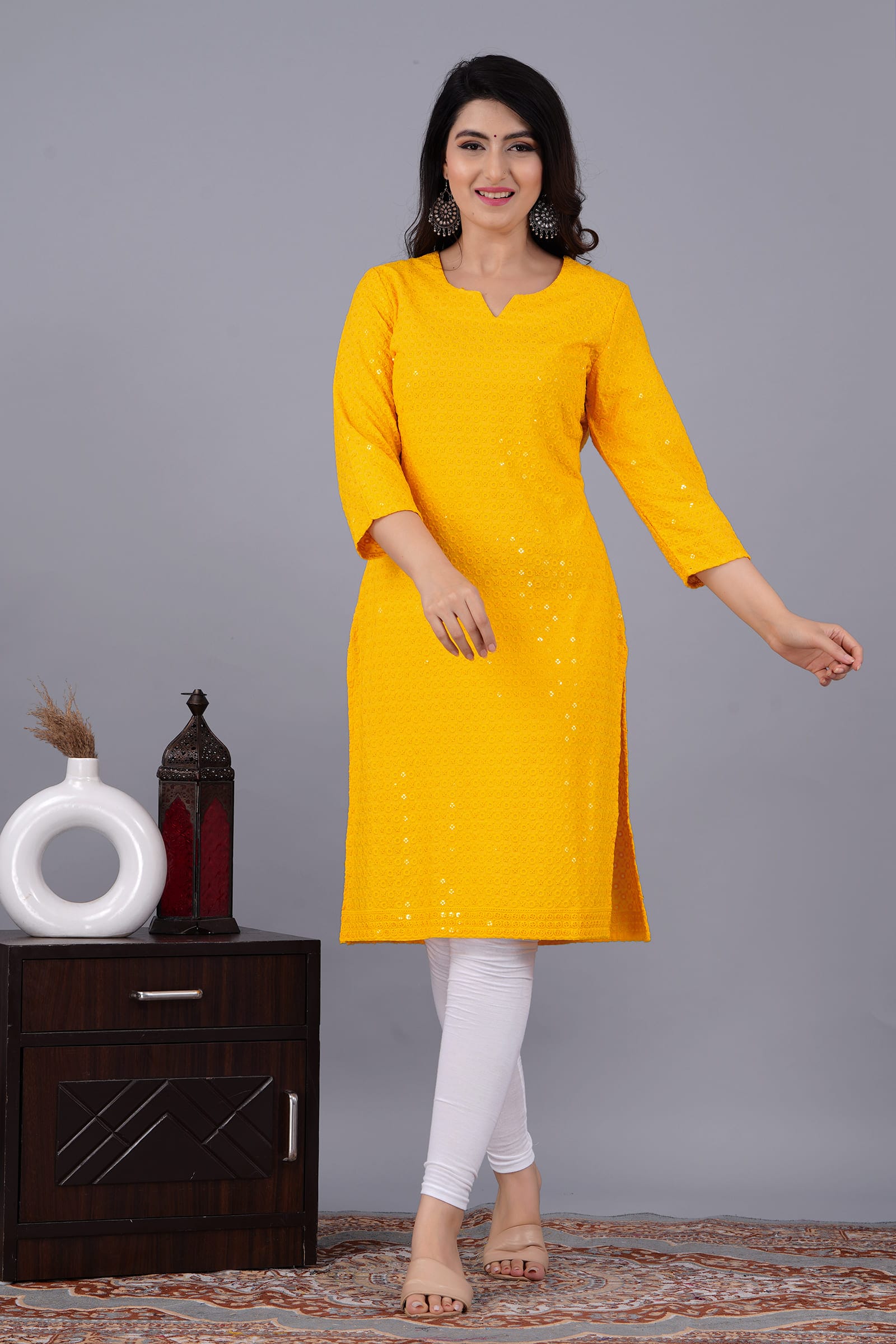 Yellow Chikankari Kurti
