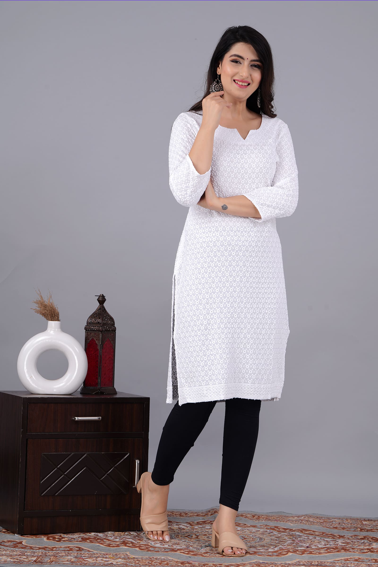 Noor White Chikankari Kurti for Women