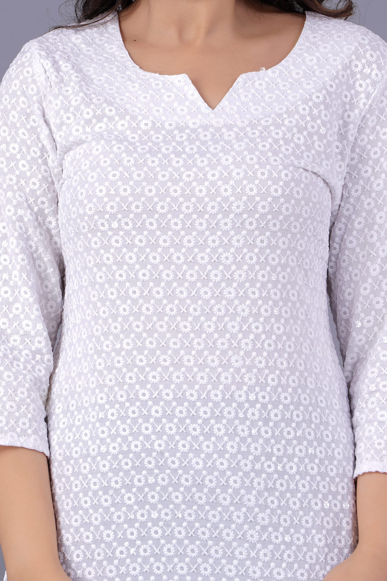 Noor White Chikankari Kurti for Women - View 4