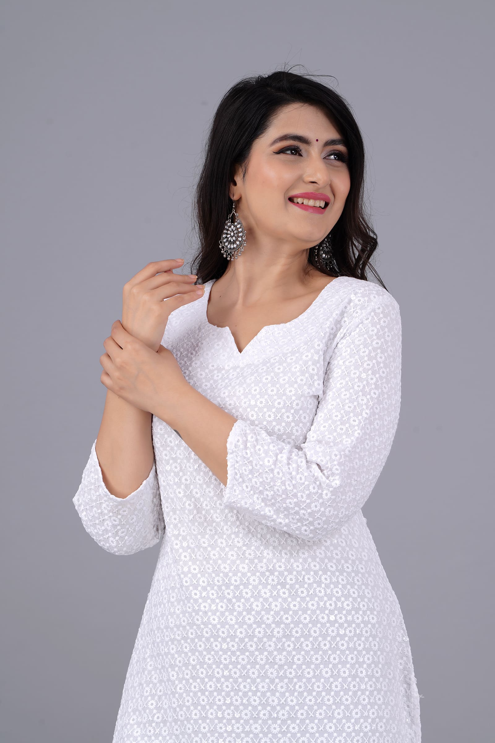 Noor White Chikankari Kurti for Women - View 5
