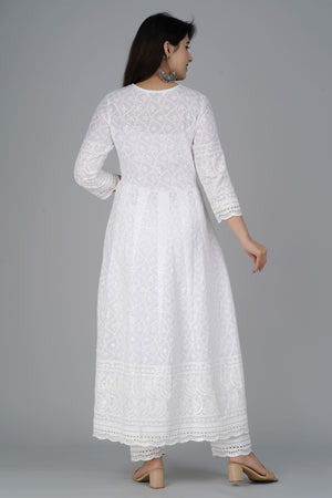 White Chikankari Anarkali Kurta Set with Dupatta