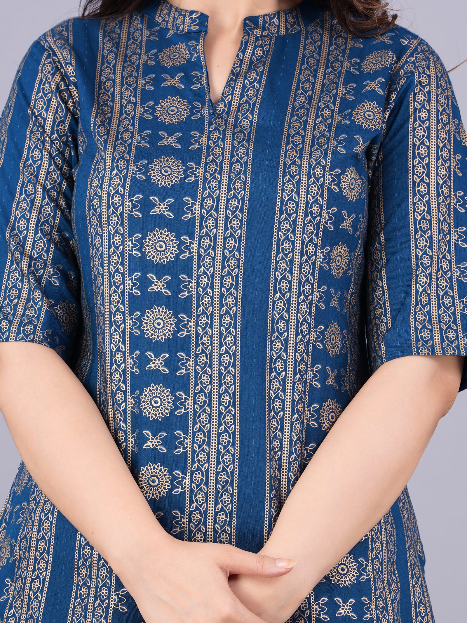 Aanya Rayon Blend Printed Blue Tunic Top - View 4