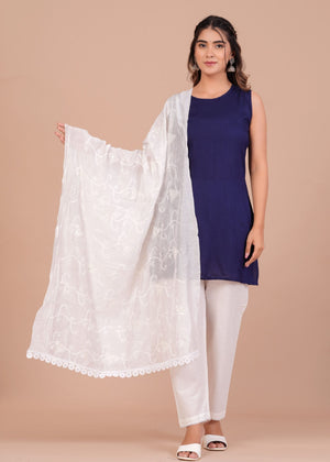 Misri White Chikankari Dupatta by Vaaki