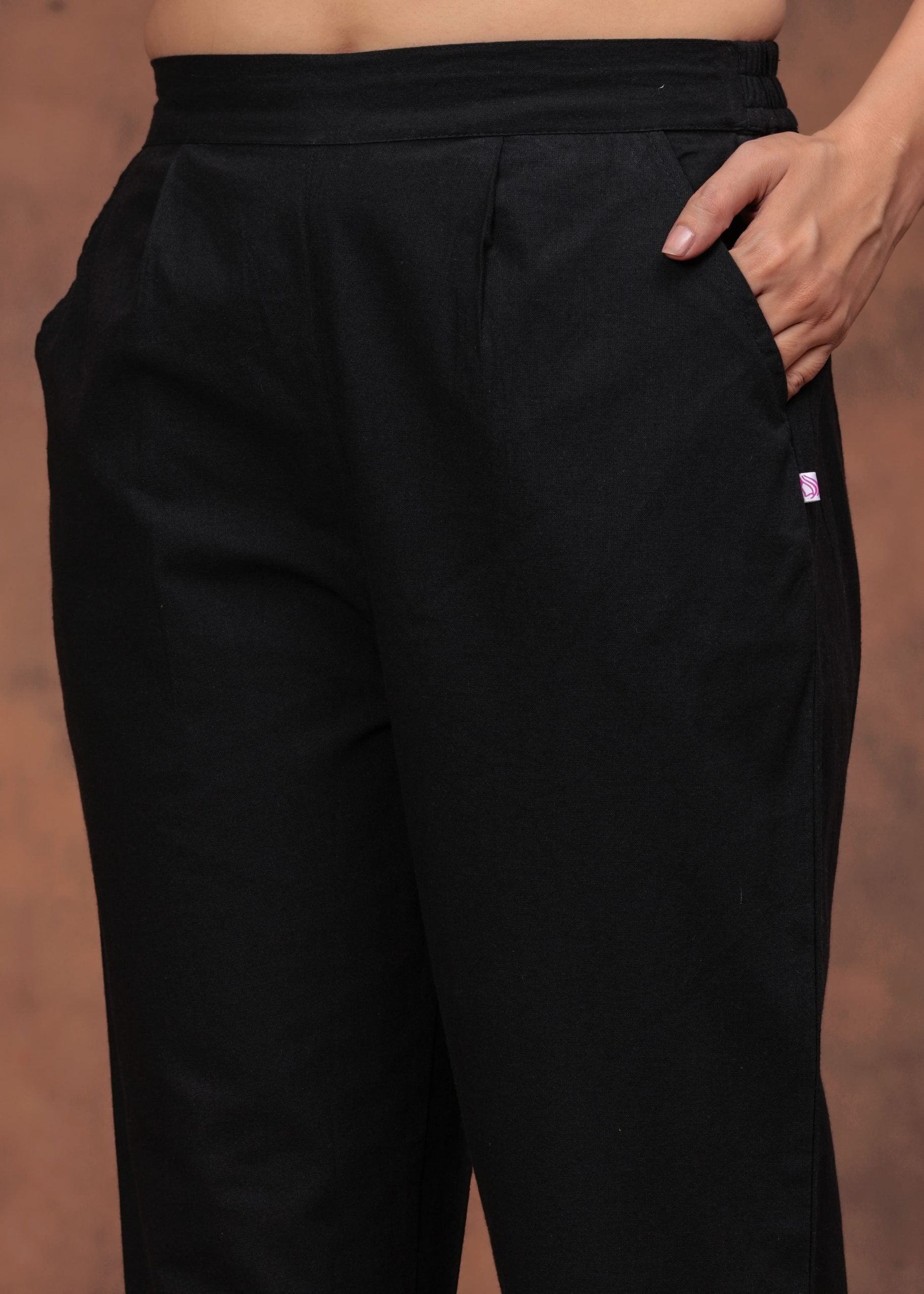Noir Black Cotton Straight Pants for Women - View 5