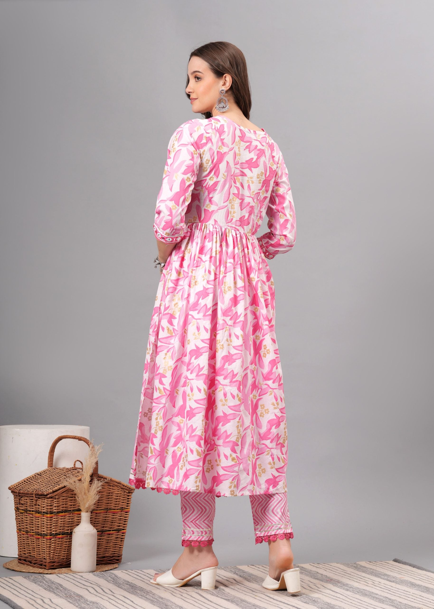 Light Pink Anarkali Kurta Pant & Dupatta set - View 2