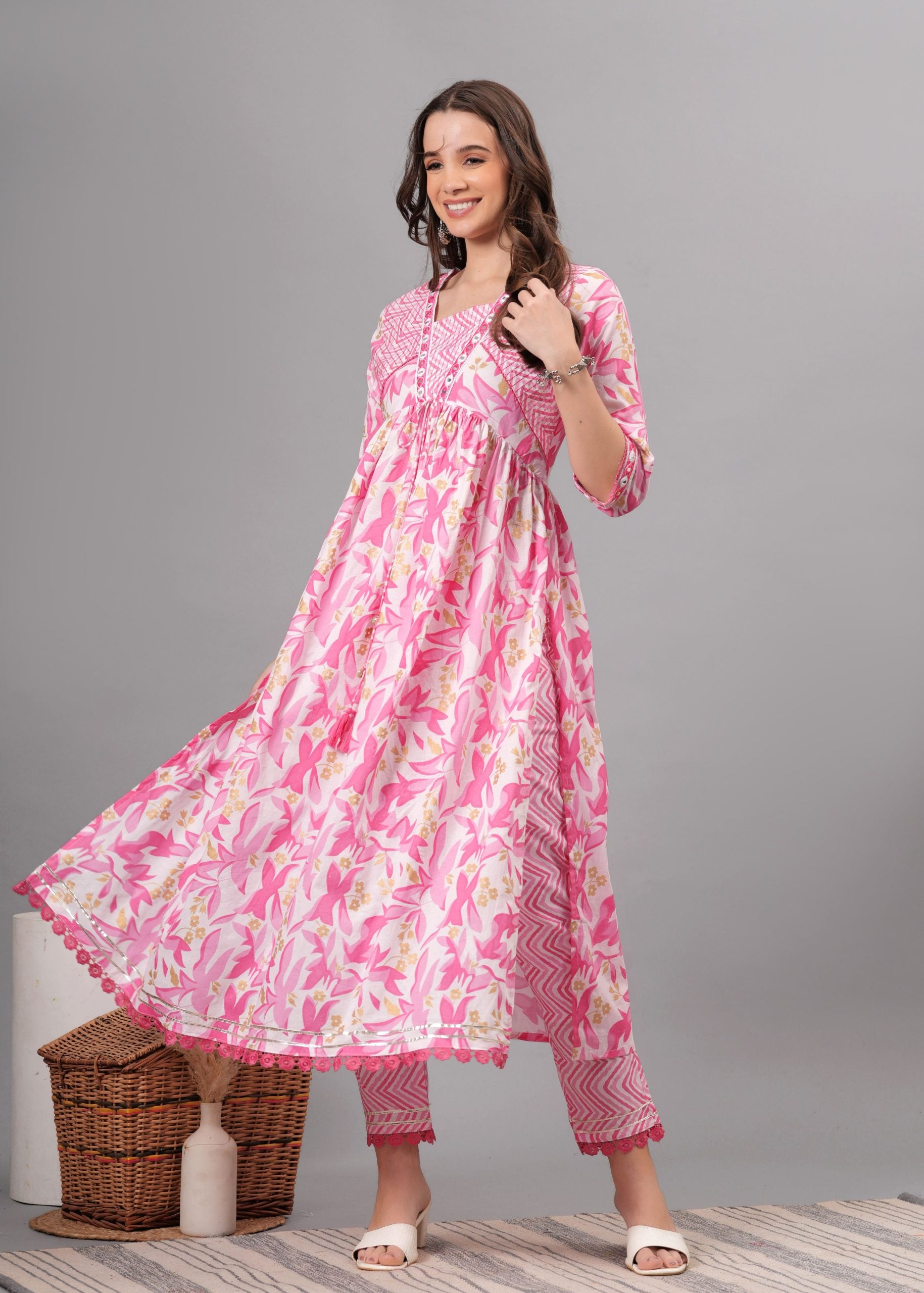 Light Pink Anarkali Kurta Pant & Dupatta set - View 4