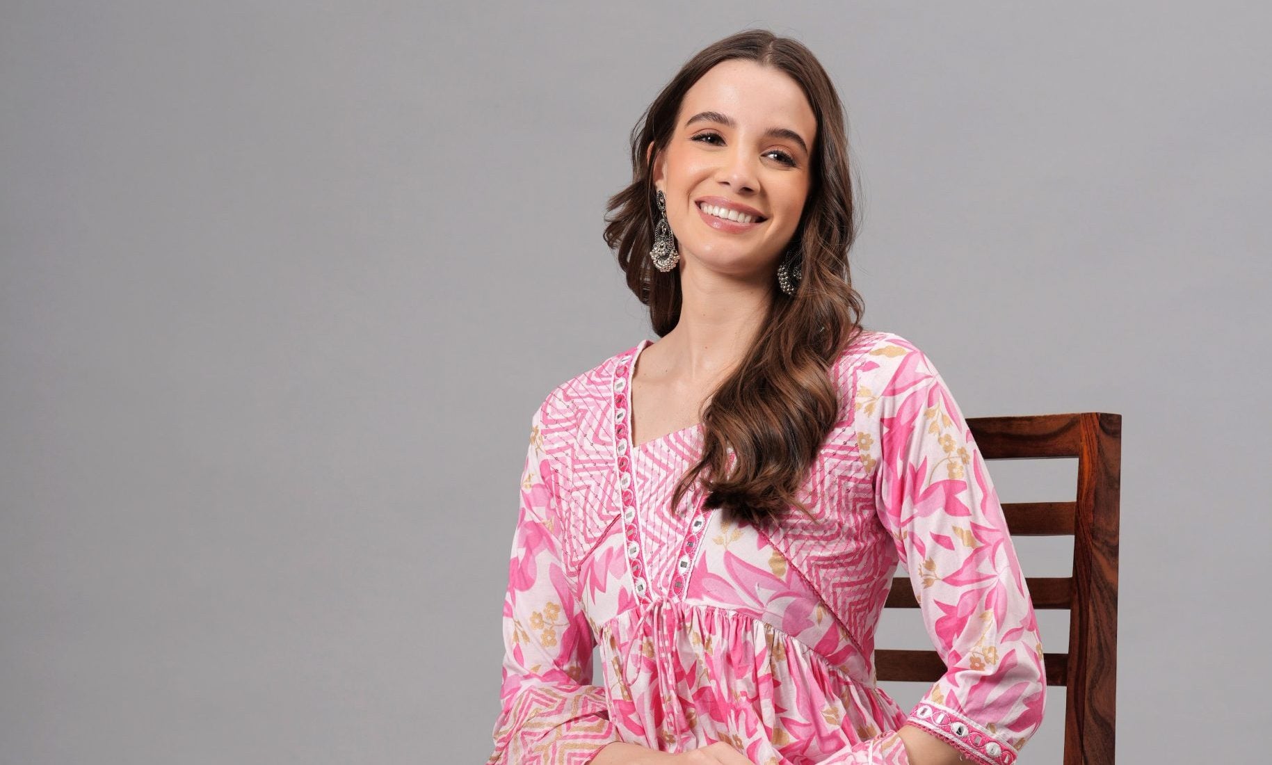 "Light Pink Anarkali Kurta Pant & Dupatta set"