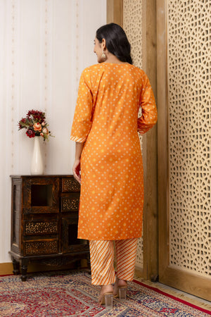 Noorani Orange Printed Kurti Pant & Dupatta Set
