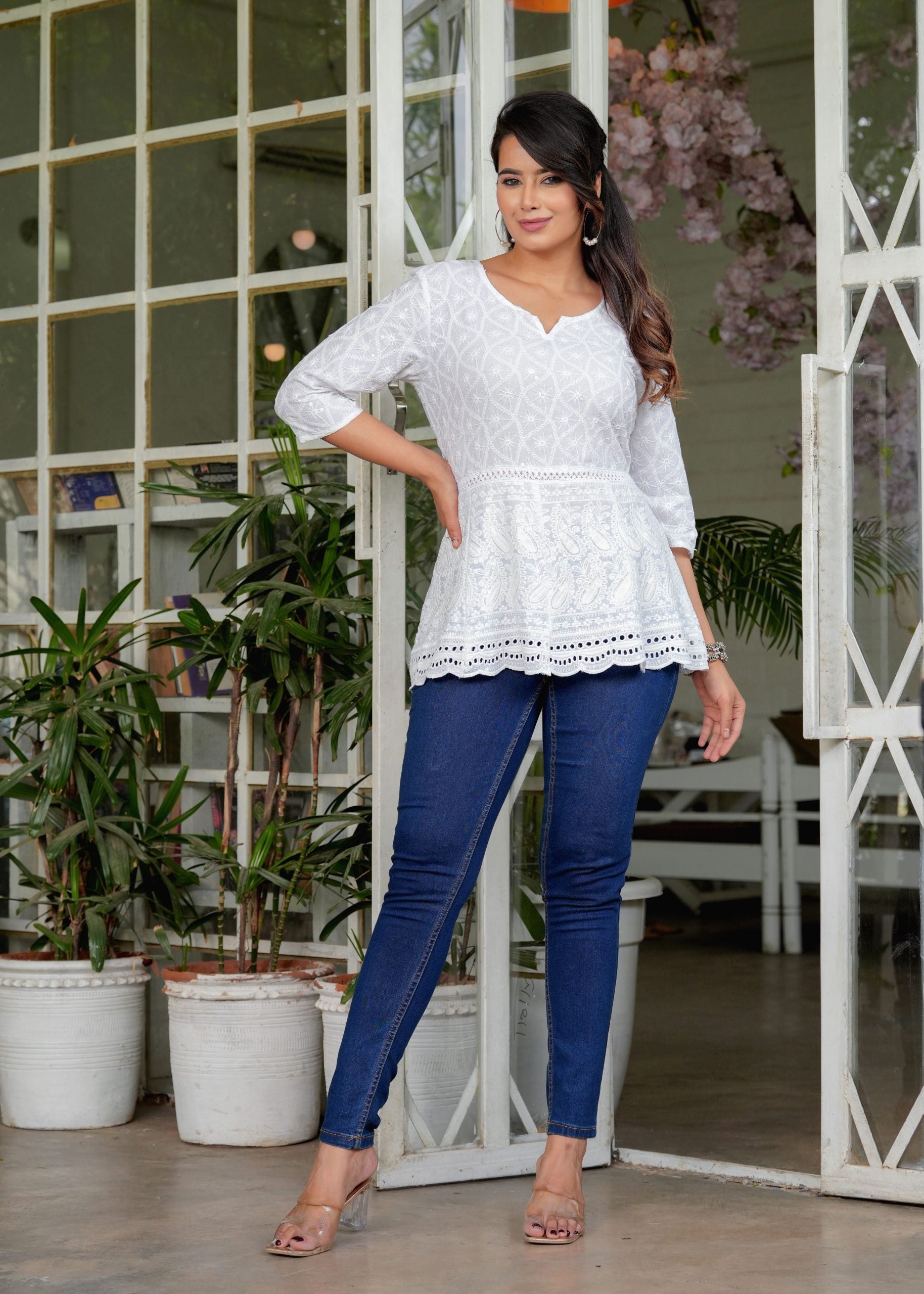 Cotton Chikankari Women's White Top by Vaaki