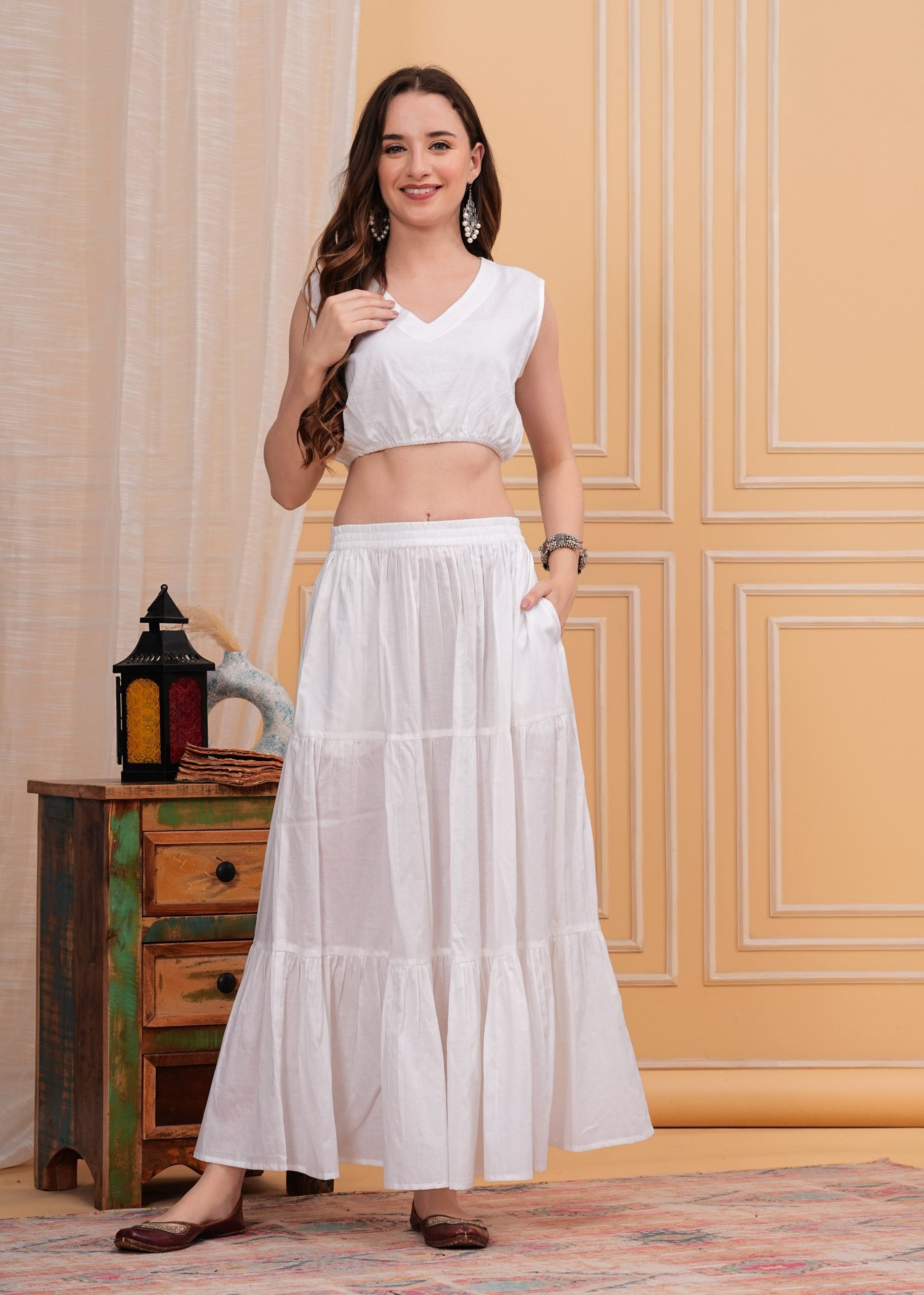 Zyra Ivory White Long Maxi Skirt - View 5