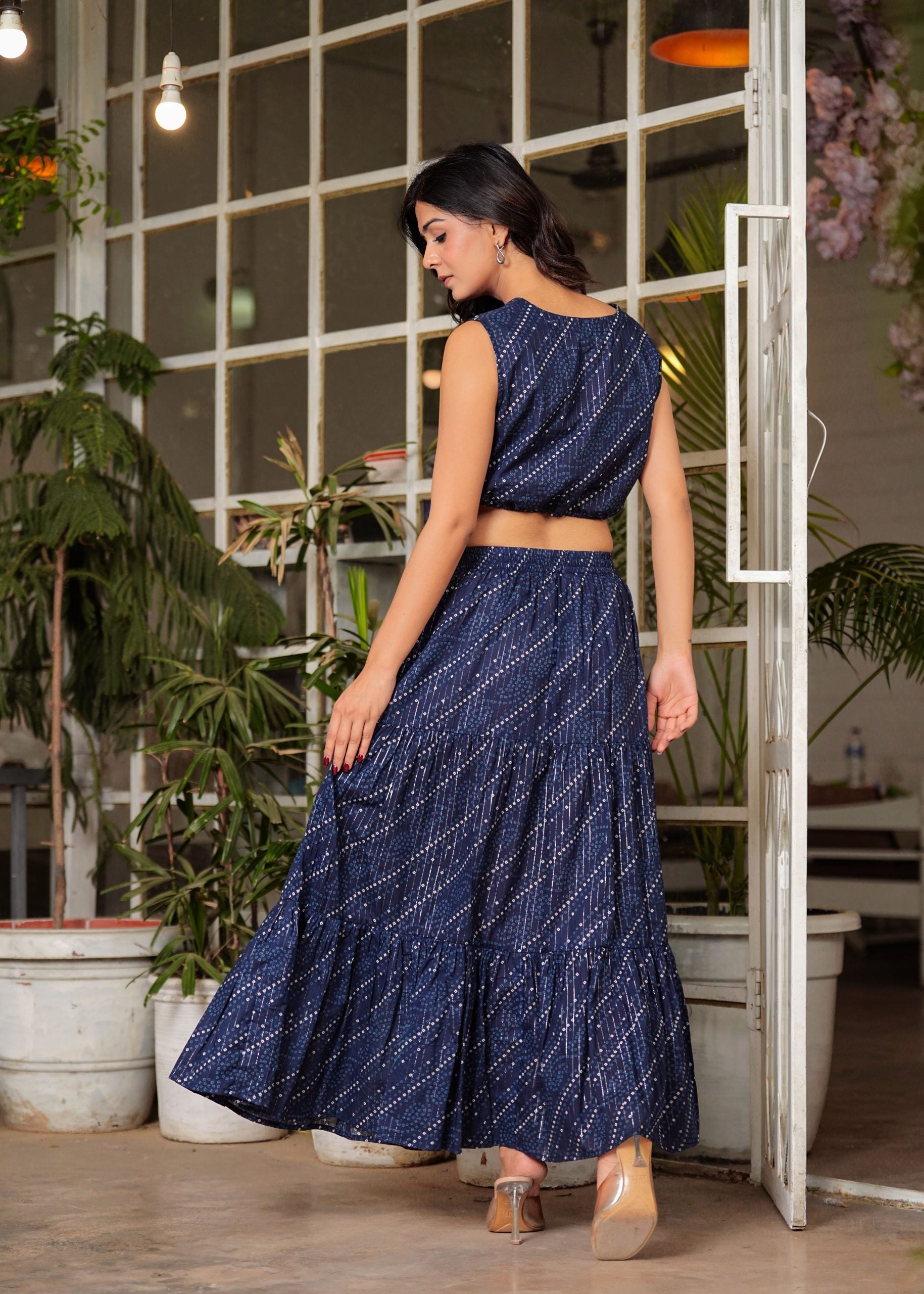 Zyra Indigo Blue Bandhani Maxi Skirt - View 2