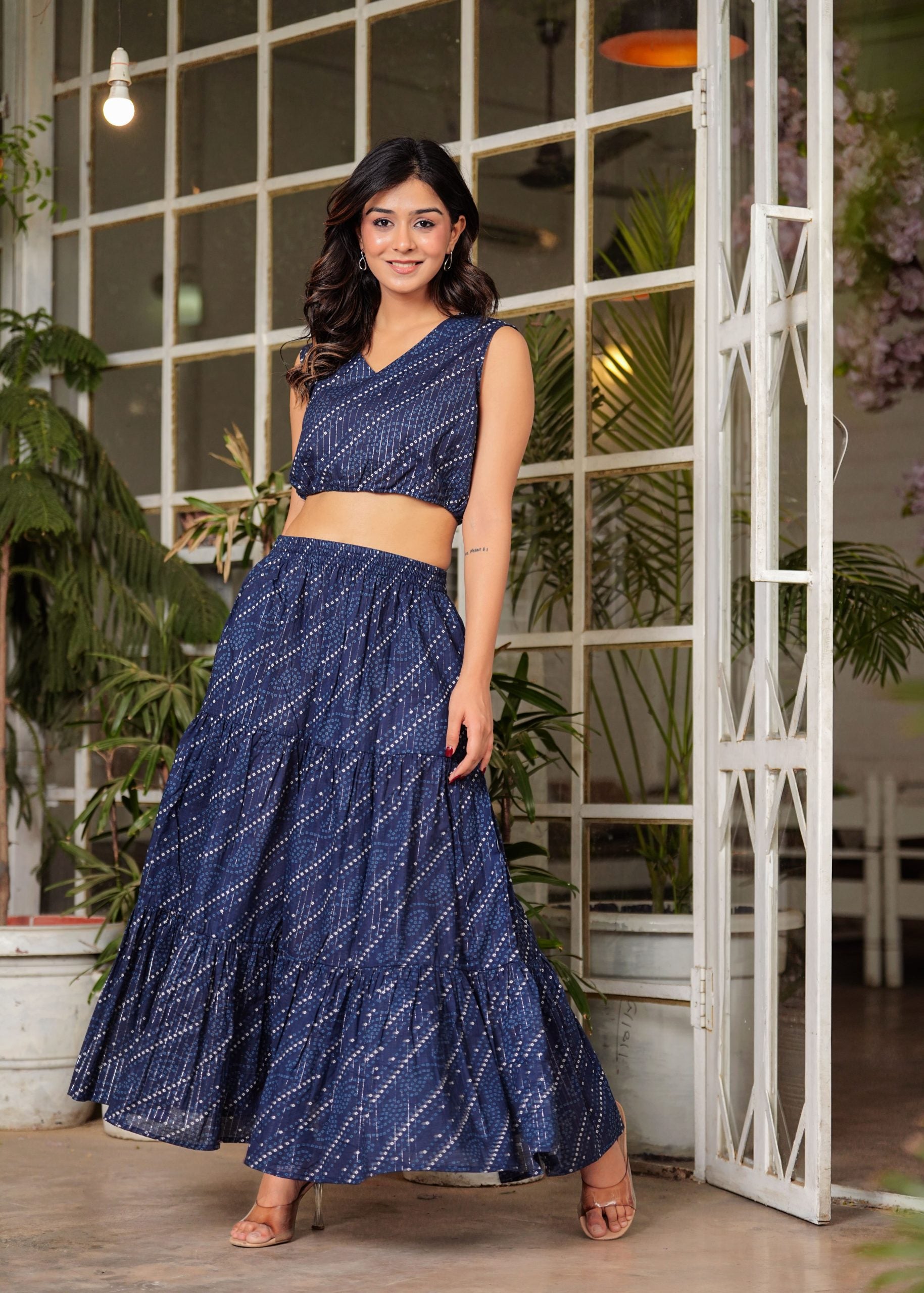 Zyra Indigo Blue Bandhani Maxi Skirt - View 4