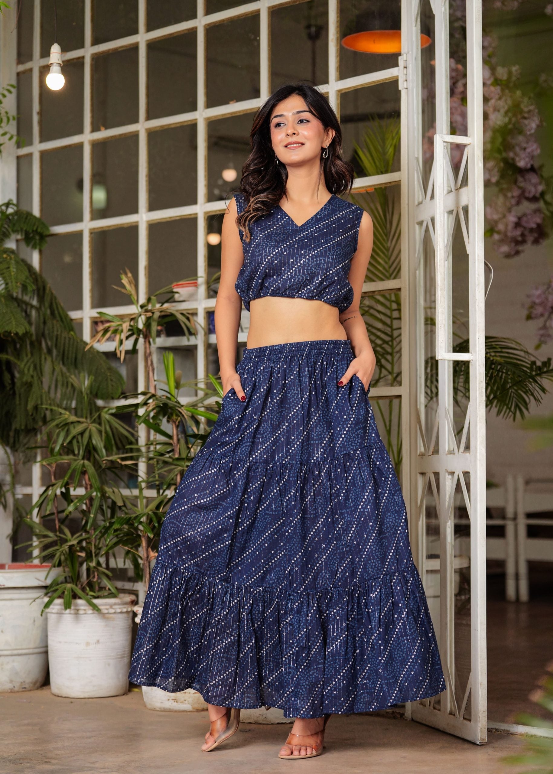 Zyra Indigo Blue Bandhani Maxi Skirt - View 5
