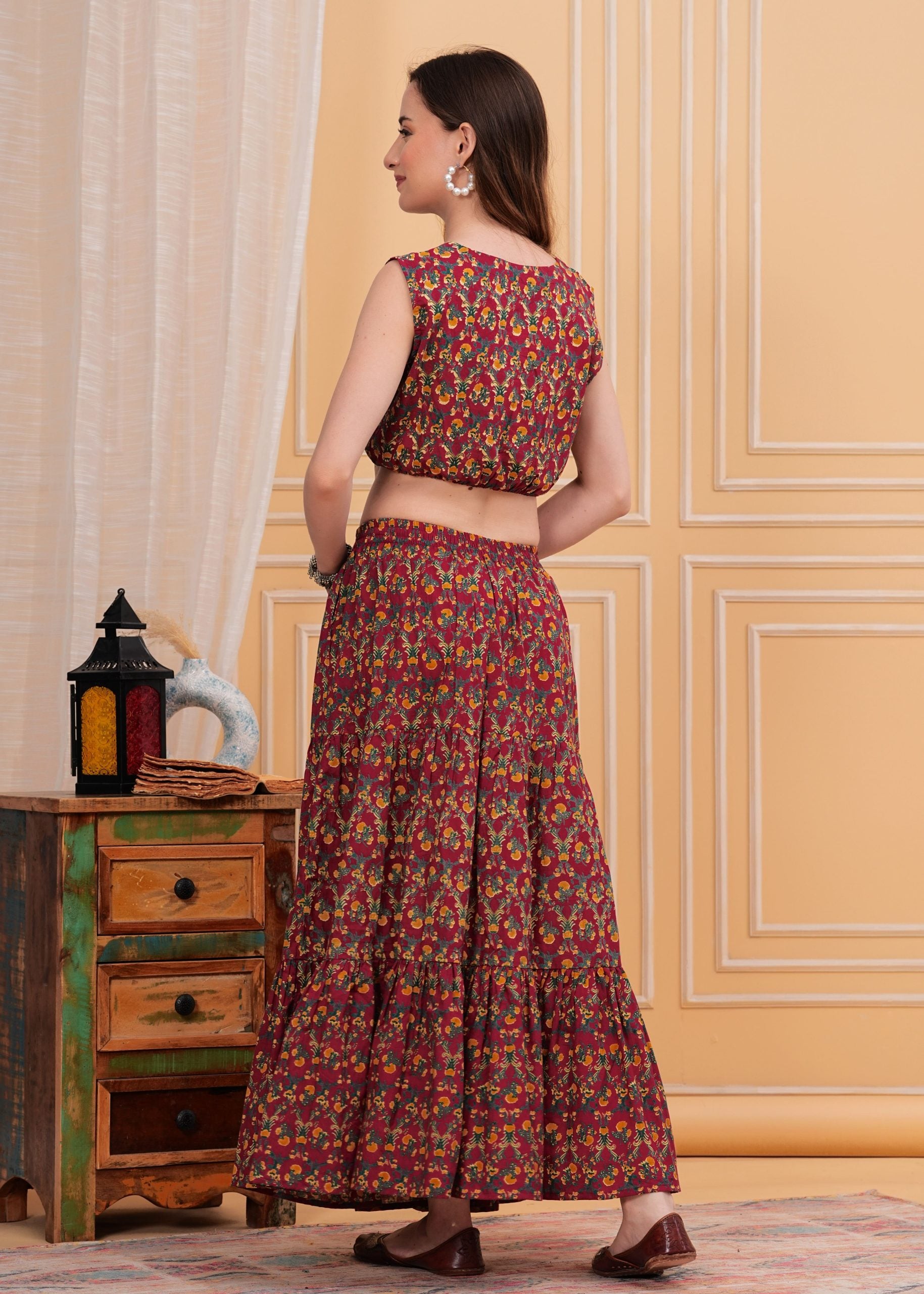 Zyra Crimson Red Long Maxi Skirt - View 2