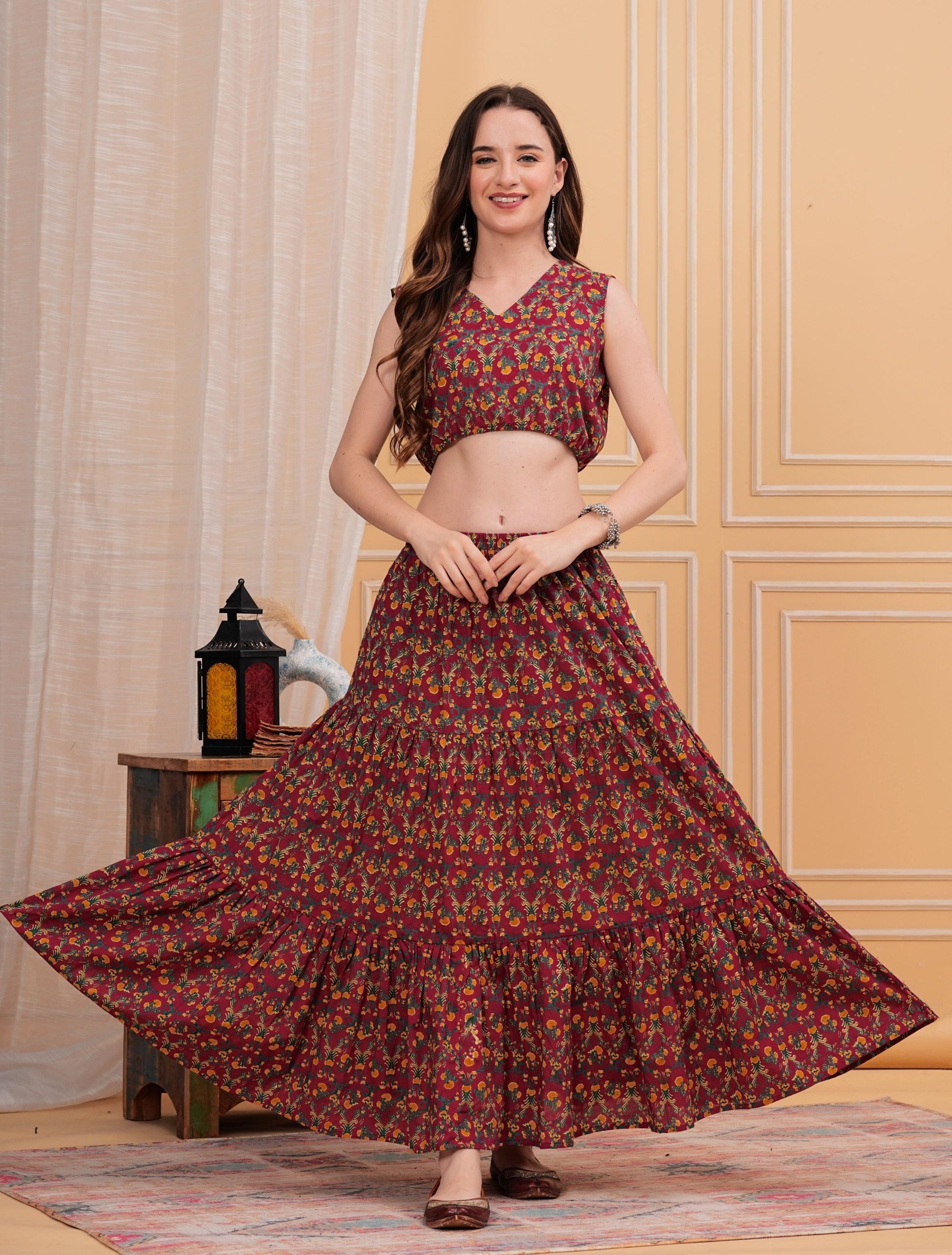 "Zyra Crimson Red Long Maxi Skirt"