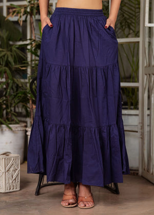 Pari Flared Blue Long Maxi Skirt