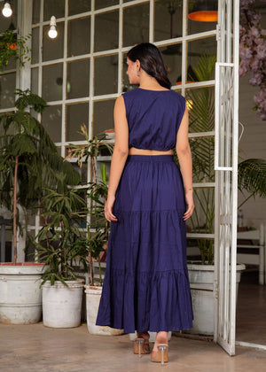 Pari Flared Blue Long Maxi Skirt