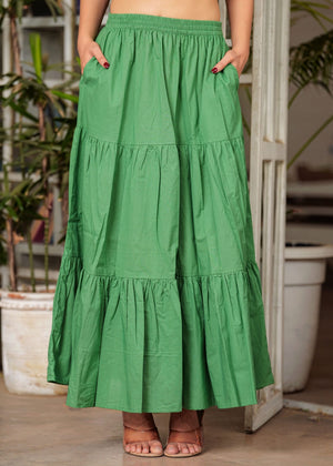 Pari Green Cotton A-Line Long Skirt