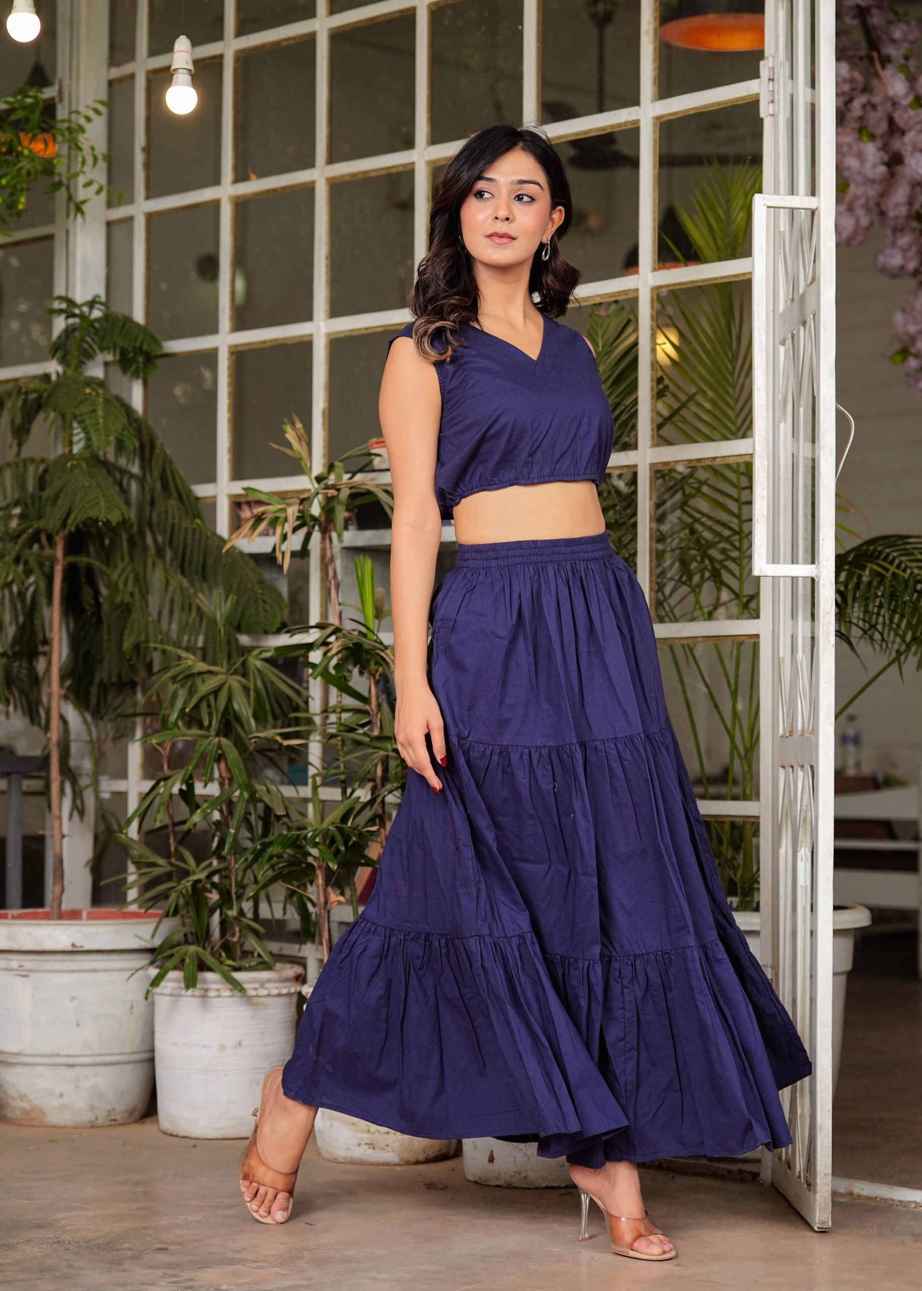 Meira Flared Blue Long Maxi Skirt - View 5