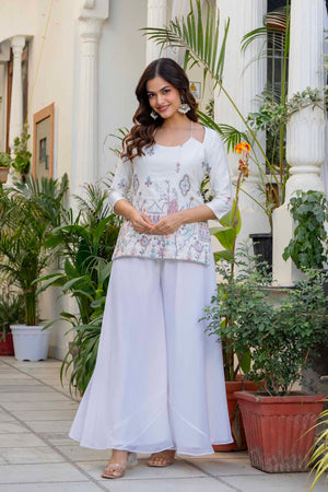 Morni Ivory Embroidered Corset-Back Kurti Palazzo Set
