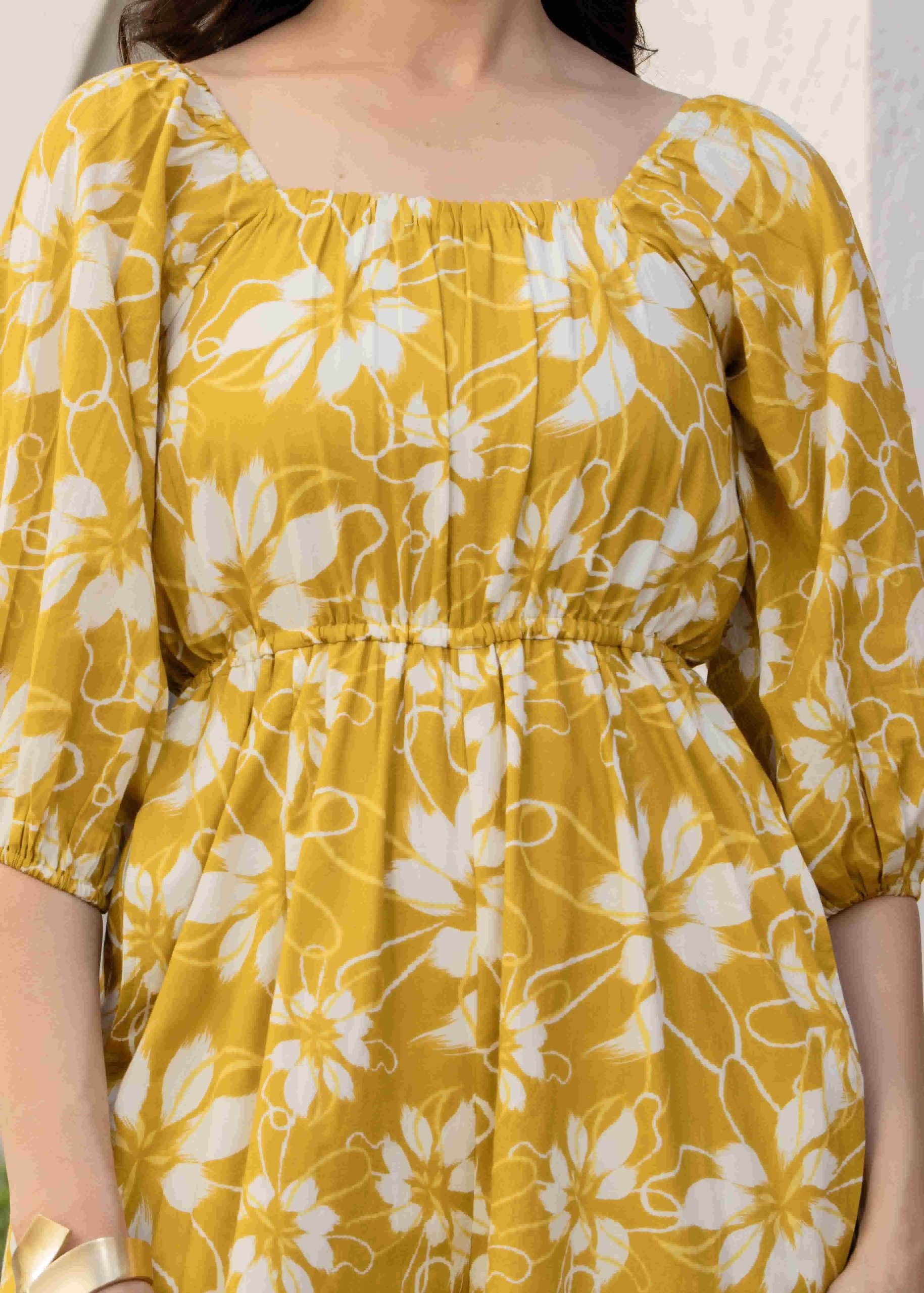 Buy Yellow Mustard Floral Printed Cotton Jumpsuit Online