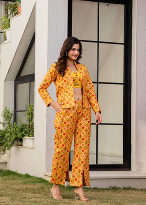Rajvesh Yellow 3-Piece –Coat–Pant Set
